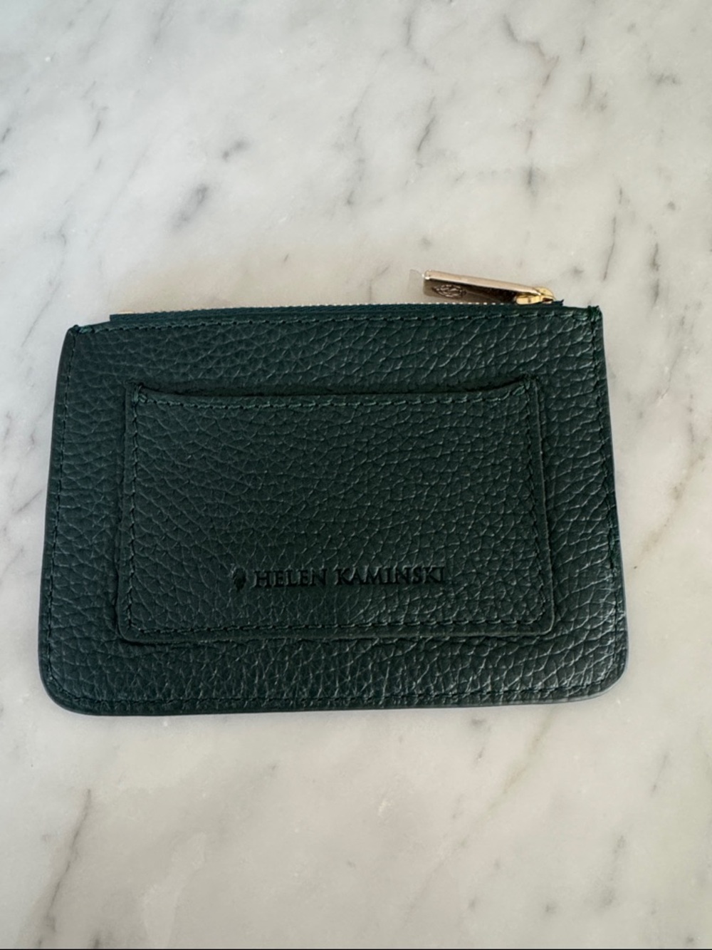 Helen Kaminski Dark Green Leather Card Holder / Zip Wallet